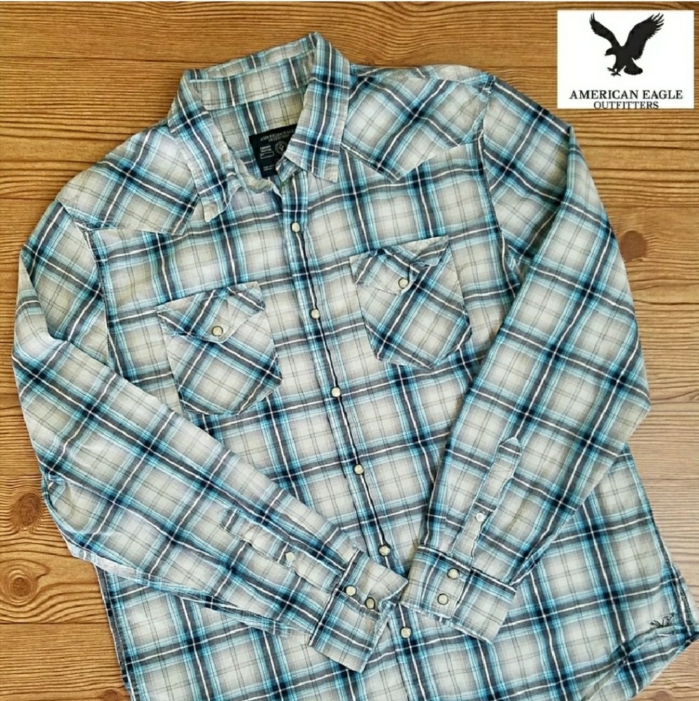 AEO vintage fit plaid checked shirt snap button